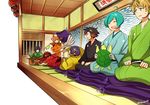  6+boys ahoge anzu_(ensemble_stars!) aqua_hair bad_id bad_pixiv_id blonde_hair blue_hair brown_hair cushion ensemble_stars! fan harisen headset houhou_(black_lack) japanese_clothes kimono lantern morisawa_chiaki multicolored_hair multiple_boys nagumo_tetora pillow purple_hair red_hair ryuuseitai sagami_jin sayagata sengoku_shinobu shinkai_kanata shouten sitting streaked_hair stuffed_animal stuffed_toy stuffed_turtle takamine_midori turtle twitter_username two-tone_hair zabuton 