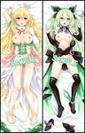  bare_shoulders blonde_hair blue_eyes blush bow breasts dakimakura from_above green_hair hair_bow hair_ornament hakozaki_chika large_breasts long_hair looking_at_viewer lying multiple_girls neptune_(series) nipples open_mouth panties red_eyes sample shinjitsu_(true_ride) shoes_removed smile underwear vert very_long_hair 