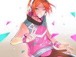  ;) aoi_hinata blue_nails ensemble_stars! green_eyes headphones headset looking_at_viewer male_focus nail_polish one_eye_closed orange_hair pink_nails sleeveless sleeveless_track_jacket smile solo toki_(nezha09) v 