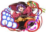  bowl danmaku fun_bo japanese_clothes kimono long_sleeves looking_at_viewer mallet needle obi open_mouth outstretched_arms purple_hair red_eyes sash short_hair simple_background smile solo sukuna_shinmyoumaru touhou white_background wide_sleeves 