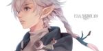  alphinaud_leveilleur artist_name bangs blue_eyes blurry braid copyright_name dayeye depth_of_field ear_clip elezen elf eyelashes face final_fantasy final_fantasy_xiv hair_ornament hair_over_one_eye long_hair male_focus one_eye_covered parted_lips pointy_ears ponytail portrait silver_hair simple_background single_braid solo turtleneck white_background 