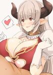  alicia_(granblue_fantasy) bad_id bad_pixiv_id breasts cum draph dress gloves granblue_fantasy h2o_(ddks2923) heart horns huge_breasts long_hair male_pubic_hair mature nipple_slip nipples orange_eyes paizuri pointy_ears pubic_hair red_dress silver_hair solo_focus spoken_heart sweat white_gloves 