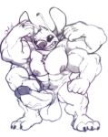  2014 3_toes 4_arms 5_fingers alien antennae anthro anthrofied balls biceps big_balls big_penis chest_tuft cursedmarked dipstick_antennae disney experiment_(species) fist flexing fur greyscale grin head_tuft hi_res huge_muscles huge_penis humanoid_penis lilo_and_stitch looking_at_viewer male monochrome multi_arm multi_limb muscular nipples notched_ear pecs penis simple_background sketch smile solo stitch toes tuft vein veiny_penis white_background 