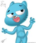  anthro balls cartoon_network cat cub fairycosmo feline flaccid gumball_watterson male mammal nude penis solo the_amazing_world_of_gumball uncut v_sign young 