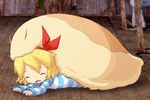  blonde_hair camel_(dansen) eyes_closed female fromage hair_ribbon monster open_mouth puki_(dgallon) purin_(d-gate) ribbon sleeves_past_wrists striped vore 