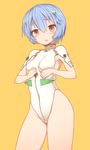  :o adapted_costume armpits ayanami_rei bangs blue_hair blush breast_hold breasts clenched_hands covered_nipples cowboy_shot from_side groin hair_between_eyes headgear highleg highleg_leotard highres impossible_clothes impossible_leotard legs_apart leotard looking_at_viewer neon_genesis_evangelion number open_mouth orange_background parted_bangs pilot_suit plugsuit raised_eyebrows red_eyes ruiten short_hair simple_background small_breasts solo standing thighs turtleneck yellow_background 