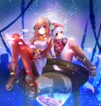  ar_nosurge blue_eyes brown_hair casty_rianoit hair_ornament hat highres ionasal_kkll_preciel long_hair mogupon multiple_girls red_eyes sitting smile surge_concerto white_hair 