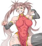 breasts china_dress chinese_clothes covered_nipples detached_sleeves dress green_eyes grin guilty_gear impossible_clothes kuradoberi_jam large_breasts muscle muscular_female ouka_(oukakaka) panties pelvic_curtain side-tie_panties smile solo underwear white_panties 