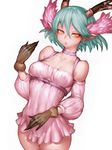  bare_shoulders breasts c_(control) fumio_(rsqkr) green_hair horns orange_eyes q_(control) short_hair simple_background small_breasts solo thighs white_background 