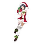  black_hair dress gloves green_eyes hat highres holding looking_at_viewer mole mole_under_eye official_art red_gloves red_hat sachi_(sao) santa_costume santa_hat short_hair simple_background smile solo sword_art_online sword_art_online:_code_register thighhighs white_background white_legwear 