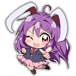  ahoge aiming_at_viewer animal_ears blazer bunny_ears bwell chibi finger_gun jacket long_hair looking_at_viewer necktie one_eye_closed open_mouth pointing pointing_at_viewer purple_hair red_eyes reisen_udongein_inaba shirt skirt smile solo touhou very_long_hair 