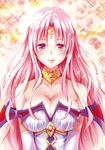  absurdres bare_shoulders breasts choker cleavage collarbone elbow_gloves gem glint gloves highres large_breasts long_hair no_bra pink_eyes pink_hair sephie_michaela_deviluke smile solo tiara to_love-ru to_love-ru_darkness upper_body white_gloves yabuki_kentarou 