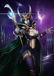  armor cleavage cosplay league_of_legends leblanc open_shirt sg_fremontbar stockings thighhighs weapon 
