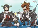  bare_shoulders battleship_hime blood bloodycat boots broken_horn bullet_hole chibi commentary death detached_sleeves double_bun execution gun hairband haruna_(kantai_collection) headgear headshot highres japanese_clothes kantai_collection kongou_(kantai_collection) long_hair multiple_girls nontraditional_miko ribbon-trimmed_sleeves ribbon_trim rifle ryona shell_casing thigh_boots thighhighs weapon wo-class_aircraft_carrier 