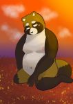  2019 anthro belly blush brown_fur canine fur kuzunoha_0705 male mammal moobs navel nipples overweight overweight_male solo tanuki 