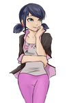  blue_hair fashion flat_chest green_eyes hayame_(m_ayame) highres low_twintails marinette_dupain-cheng miraculous_ladybug short_twintails smile solo thigh_gap twintails 