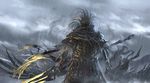  commentary crown dark_souls_iii dragon male_focus nameless_king polearm rain seeker solo souls_(from_software) spear weapon 