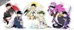  alternate_eye_color black_hair blue_eyes brothers candle cape cat demon_horns demon_tail demon_wings esper_nyanko fang green_eyes grin halo hood horns laurel_crown male_focus matsuno_choromatsu matsuno_ichimatsu matsuno_juushimatsu matsuno_karamatsu matsuno_osomatsu matsuno_todomatsu multiple_boys multiple_wings necktie nightcat osomatsu-kun osomatsu-san pink_eyes priest purple_eyes red_eyes sandals scythe sextuplets sharp_teeth siblings sitting smile tail teeth toga tongue tongue_out wings yellow_eyes 