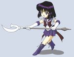  :o bishoujo_senshi_sailor_moon black_hair blue_background boots bow brooch brown_bow chibi choker cross-laced_footwear elbow_gloves full_body gloves hino_ryutaro holding holding_spear holding_weapon jewelry knee_boots lace-up_boots looking_away magical_girl open_mouth pleated_skirt polearm purple_eyes purple_footwear purple_sailor_collar purple_skirt sailor_collar sailor_saturn sailor_senshi_uniform short_hair silence_glaive skirt solo spear star star_choker super_sailor_saturn tiara tomoe_hotaru weapon white_gloves 