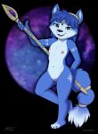  2019 anthro areola blue_fur blue_hair canine digital_media_(artwork) erect_nipples female flat_chested fox fur green_eyes hair krystal looking_at_viewer mammal nintendo nipples nude pussy smile solo star_fox video_games white_fur zekromlover 