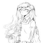  aura bangs commentary_request gomio_(bb-k) greyscale highres japanese_clothes kantai_collection kariginu magatama monochrome onmyouji remodel_(kantai_collection) ribbon ryuujou_(kantai_collection) sketch solo twintails 