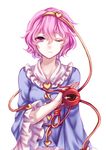  ;( absurdres bad_id bad_pixiv_id frilled_sleeves frills highres komeiji_satori pink_eyes pink_hair sheya shirt short_hair solo third_eye touhou wide_sleeves 