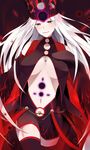  bad_id bad_pixiv_id black_sleeves blonde_hair breasts brown_eyes center_opening cleavage crown dark_persona dress_of_heaven fate/grand_order fate/zero fate_(series) highres justeaze_lizrich_von_einzbern large_breasts long_hair navel nk solo 