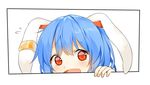  animal_ears bad_id bad_twitter_id blue_hair bunny_ears fourth_wall long_hair misha_(hoongju) open_mouth red_eyes seiran_(touhou) smile solo touhou 