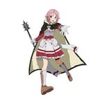  cape full_body gloves hair_ornament highres holding holding_weapon lisbeth looking_at_viewer official_art open_mouth pink_eyes pink_hair short_hair simple_background solo sword_art_online sword_art_online:_code_register weapon white_background white_gloves 