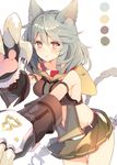  animal_ears argyle_cutout armlet bangs belt blush braid breasts center_opening claw_(weapon) collar color_guide cowboy_shot elbow_gloves erune eyebrows eyebrows_visible_through_hair gloves granblue_fantasy hair_between_eyes hood long_hair looking_at_viewer looking_to_the_side mayachi_(amuriya) medium_breasts midriff miniskirt open_mouth orange_eyes outstretched_arms paw_gloves paws pleated_skirt sen_(granblue_fantasy) sideboob silver_hair simple_background single_braid skirt sleeveless solo sweatdrop thighs weapon white_background 