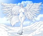  anthro big_breasts big_butt breasts butt cloud cloudscape curvaceous day digital_media_(artwork) equine feathered_wings feathers female full-length_portrait hair hooves horn huge_breasts huge_butt light_theme long_hair looking_at_viewer mammal nude outside pegasus portrait pussy sky solo spread_wings standing thick_thighs voluptuous wide_hips winged_unicorn wings zp92 
