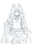  alternate_costume annoyed armor bangs berserker_(granblue_fantasy) boots breasts brooch cloak commentary_request cowboy_shot djeeta_(granblue_fantasy) eyebrows eyebrows_visible_through_hair frown gauntlets granblue_fantasy greaves greyscale hair_between_eyes hand_on_hip heart_cutout hood jewelry looking_at_viewer medium_breasts monochrome navel nipples pelt short_hair sketch skirt solo stomach strapless sweat thigh_boots thighhighs underboob vambraces white_background wk_(low-f) wolf wolf_pelt 