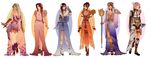  adapted_costume aerith_gainsborough breasts brown_hair cape cleavage dress final_fantasy final_fantasy_ix final_fantasy_vi final_fantasy_vii final_fantasy_viii final_fantasy_x final_fantasy_xiii garnet_til_alexandros_xvii green_hair hannah_alexander lightning_farron looking_at_viewer multiple_girls pink_hair rinoa_heartilly square_enix staff sword tiara tina_branford yuna 