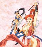  2girls 90s alternative_color cleavage fatal_fury king_of_fighters multiple_girls oldschool oobari_masami shiranui_mai sideboob smile 