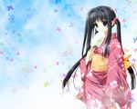  aikagi bag black_hair blue_eyes bug butterfly covering_mouth fan hazuki_chika insect japanese_clothes kimono long_hair paper_fan ribbon solo suzuhira_hiro twintails uchiwa wallpaper 