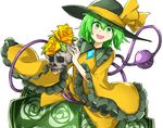  bad_id bad_pixiv_id bow flower frills green_eyes green_hair hat hat_bow kan_(aaaaari35) komeiji_koishi open_mouth rose skull solo third_eye touhou wide_sleeves yellow_flower yellow_rose 