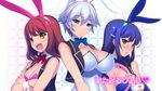  :d animal_ears anne_happy blue_eyes blue_hair blush bow bowtie breasts brown_hair bunny_ears bunny_tail bunnysuit cleavage covered_navel crossed_arms detached_collar ekoda_ren end_card fake_animal_ears green_eyes hagyuu_hibiki hairband hibarigaoka_ruri highres large_breasts lavender_hair long_hair mel/a multiple_girls open_mouth short_hair small_breasts smile tail v-shaped_eyebrows wrist_cuffs yellow_eyes 
