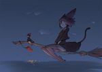  animal_ears barefoot broom broom_riding cat_ears cloud collar feet female full_body kiki majo_no_takkyuubin minigirl multiple_girls nukomasu outdoors sky tail tail_lift zettai_ryouiki 