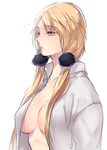  bangs blonde_hair breasts center_opening collarbone collared_shirt dress_shirt eyebrows eyebrows_visible_through_hair genderswap genderswap_(mtf) hair_ornament hair_over_shoulder izumi_kouhei large_breasts long_hair low_twintails open_clothes open_shirt parted_lips pepper_fever pom_pom_(clothes) shirt simple_background sketch solo twintails upper_body white_background white_shirt world_trigger yellow_eyes 