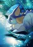  bad_pixiv_id crying crying_with_eyes_open gen_1_pokemon grass looking_afar looking_to_the_side lying manino_(mofuritaionaka) no_humans on_stomach outdoors plant pokemon pokemon_(creature) pond purple_eyes reflection rock scenery shore sunlight tears vaporeon water 