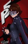  artist_name brown_eyes english highres looking_at_viewer mask not_a_hazard persona persona_5 scarf short_hair shoulder_spikes solo spikes 