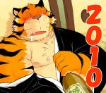  2010 anthro belly blush clothing eyes_closed felid male mammal moobs nipples pantherine robe sessa slightly_chubby solo tiger 