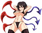  armpits arms_up ass_visible_through_thighs asymmetrical_wings bikini black_hair breasts houjuu_nue huge_breasts micro_bikini n_(dai_n_honpo) pointy_ears red_eyes solo spread_legs swimsuit thighhighs touhou underboob wings 