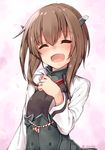  :d ^_^ adyisu brown_hair closed_eyes hair_between_eyes happy happy_tears jewelry kantai_collection open_mouth ring short_hair smile solo taihou_(kantai_collection) tears twitter_username uniform wedding_band 