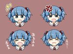  angry blue_eyes blue_hair blush crying hair_bobbles hair_ornament hat hat_removed headwear_removed kawashiro_nitori multiple_views open_mouth rokunen short_hair touhou translated two_side_up 