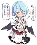  bat_wings black_panties blue_hair blush commentary_request cowboy_shot looking_at_viewer navel noya_makoto open_mouth panties pointy_ears red_eyes remilia_scarlet shirt short_hair skirt solo tears torn_clothes torn_shirt torn_skirt torn_sleeves touhou translation_request underwear wings wrist_cuffs 