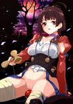  arm_support bandaged_leg bandages bottomless breasts brown_hair highres japanese_clothes kendama kimono koutetsujou_no_kabaneri looking_at_viewer medium_breasts moon mumei_(kabaneri) outdoors pussy red_disappointment red_moon ribbon short_hair solo twintails uncensored wet wet_clothes 