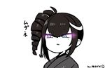  ancient_destroyer_oni black_hair blue_eyes commentary_request drill_hair glowing glowing_eyes japanese_clothes kantai_collection long_hair mole mole_under_eye open_mouth shinkaisei-kan side_ponytail solo translated yuzuki_gao 
