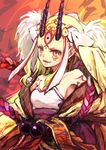  blonde_hair facial_mark fang fate/grand_order fate_(series) horns ibaraki_douji_(fate/grand_order) japanese_clothes kimono omcm oni solo yellow_eyes yellow_kimono 