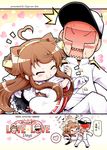  &gt;_&lt; /\/\/\ 1boy 1girl :d ^_^ admiral_(kantai_collection) ahoge ahoge_wag blush brown_hair closed_eyes detached_sleeves expressive_hair flying_sweatdrops hat headgear heart heart_in_mouth herada_mitsuru highres kantai_collection kongou_(kantai_collection) long_hair long_sleeves military military_uniform nontraditional_miko open_mouth peaked_cap smile spoken_heart translated uniform wavy_mouth wide_sleeves xd 